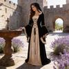 Medieval Vintage Court Dress With Velvet Fabric And Puff Sleeves For Halloween Costume Enthusiasts