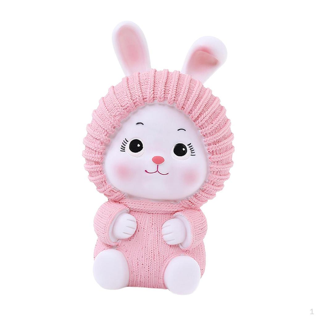 Statue Animal Sculpture, Piggy Bank Money Cartoon Bunny Figurine Tabletop Ornament for