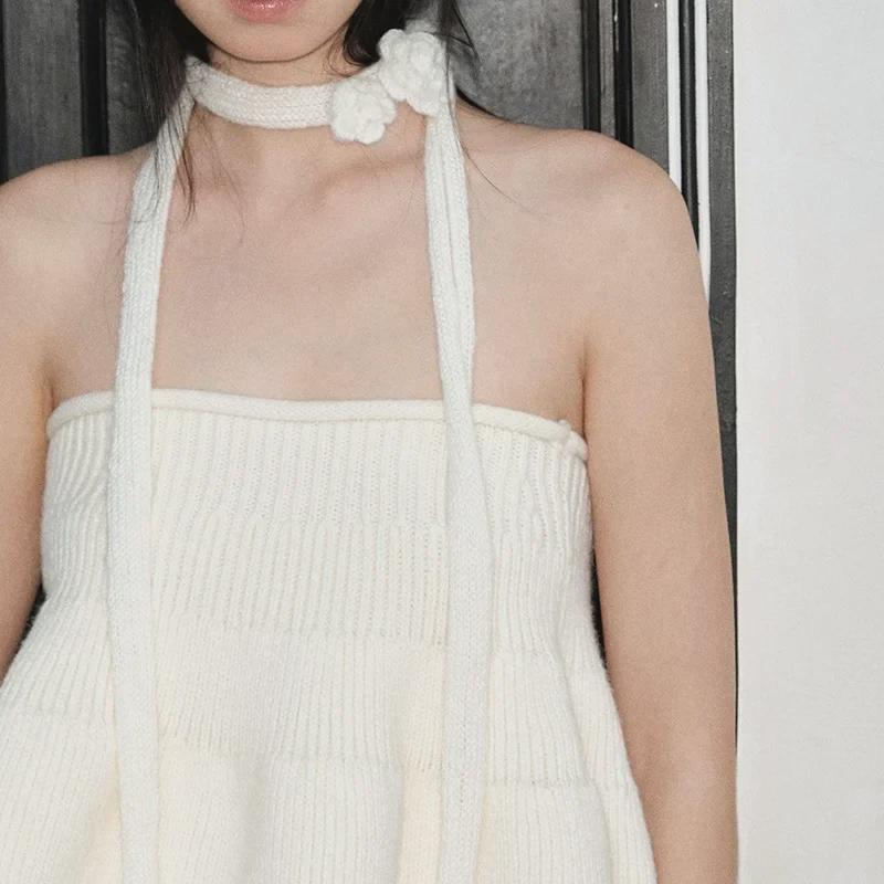 Mohair Rose Choker: Y2K Curly Knit Scarf & Necklace for Autumn/Winter