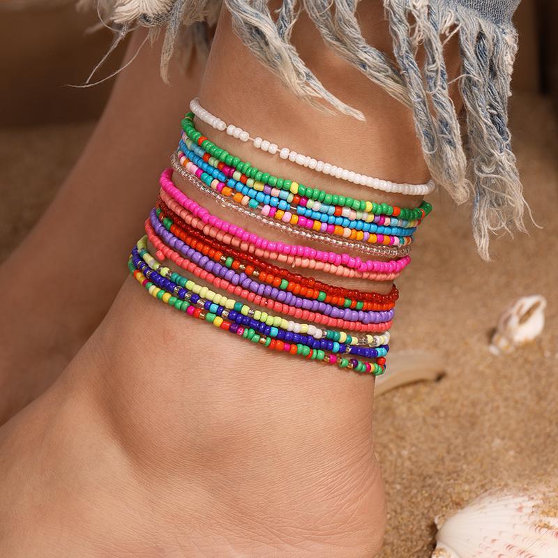 Bohemian Handmade Colorful Beads Anklet Summer Beach Beaded Ankle Bracelet Women Girls Holiday Jewelry Gifts