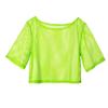 Women Fishnet T-Shirt Hollow Out Solid Color Loose Round Neck Three Quarter Sleeve Pullover See-through Nightclub Party Dance Top
