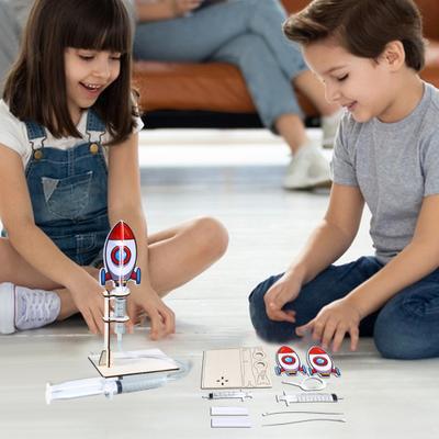 1 Zestaw DIY Model Rakiety Wyrzutni Ręcznie Robione Drewniane Puzzle Napędzane Powietrzem