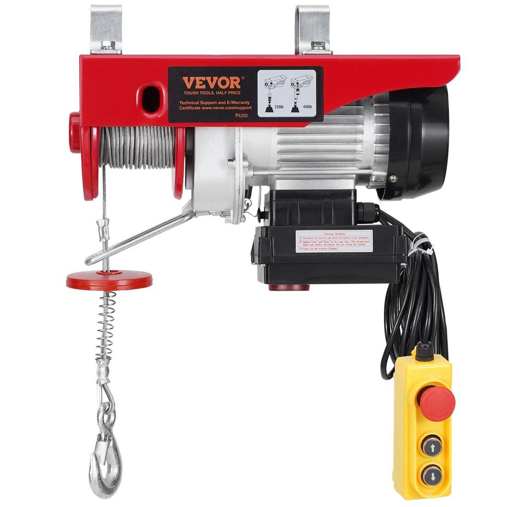 Electric Hoist Crane Winch 440 lbs 328 ft Wireless & 14 ft Wired Remote