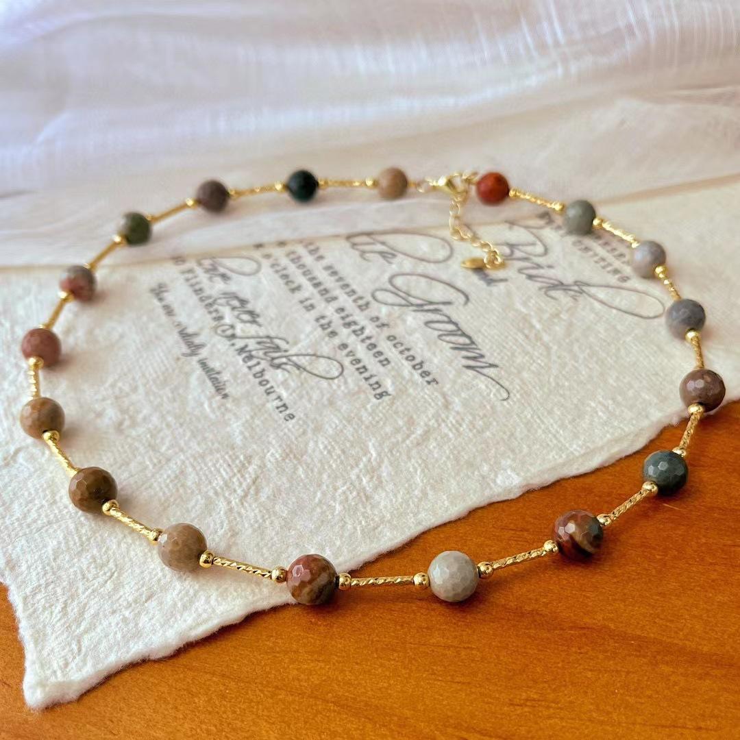 

Vintage Maillard Style Natural Stone Gypsy Collarbone Chain Necklace Atmosphere Collarbone Chain