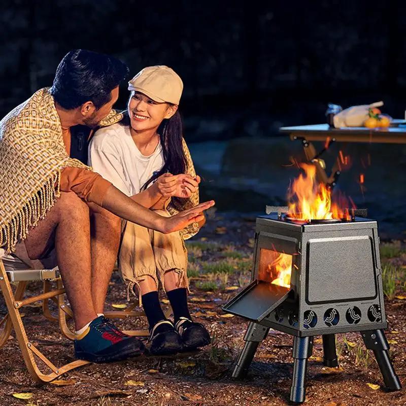 Camping Stove Foldable Camping Oven Wood Burning Stove Portable Wood Stove Camping Gadgets for Barbecue Boiling Water Cooking