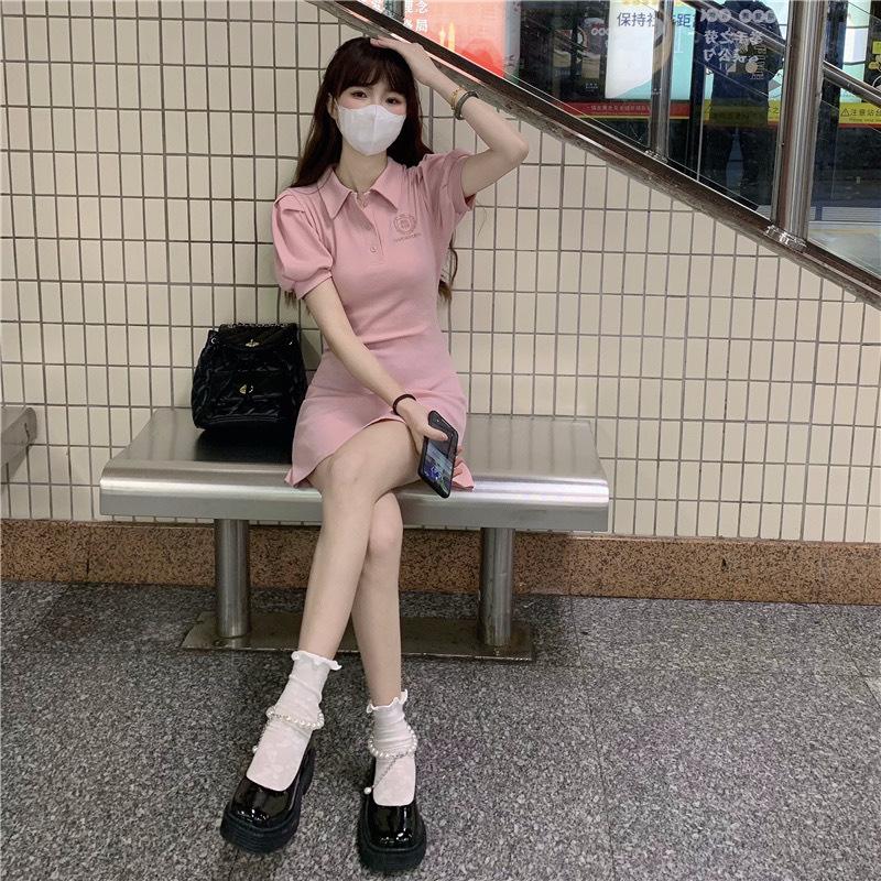 New pure desire style Polo collar slim dress women's summer sweet babes sexy waist slim short sleeve skirt tide