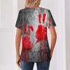 Womens Casual Halloween Printed V Neck Short Sleeve Button Down T Shirt Top for Daily Wear Holiday Party Outfit