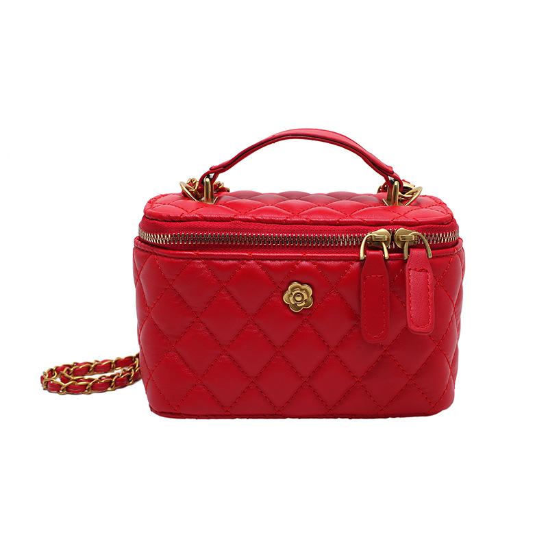 Small square bag, box bag, camellia rhombus chain, autumn new bag, women's shoulder messenger bag, handbag.