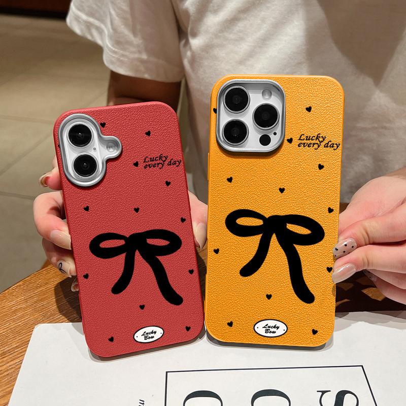 Plain Color Bowknot Patterned Leather Texture Shell for iPhone 16 Pro 15 14 Plus 13 12 Pro Max 11 Shockproof Soft Tpu Slim Matte Case Cover