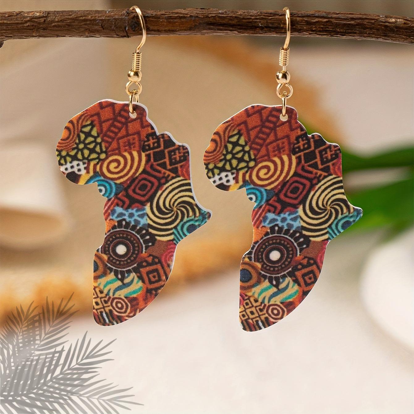 

Exaggerated African Map Pattern Geometric Earrings - 2D Fashion Drop Ear Jewelry