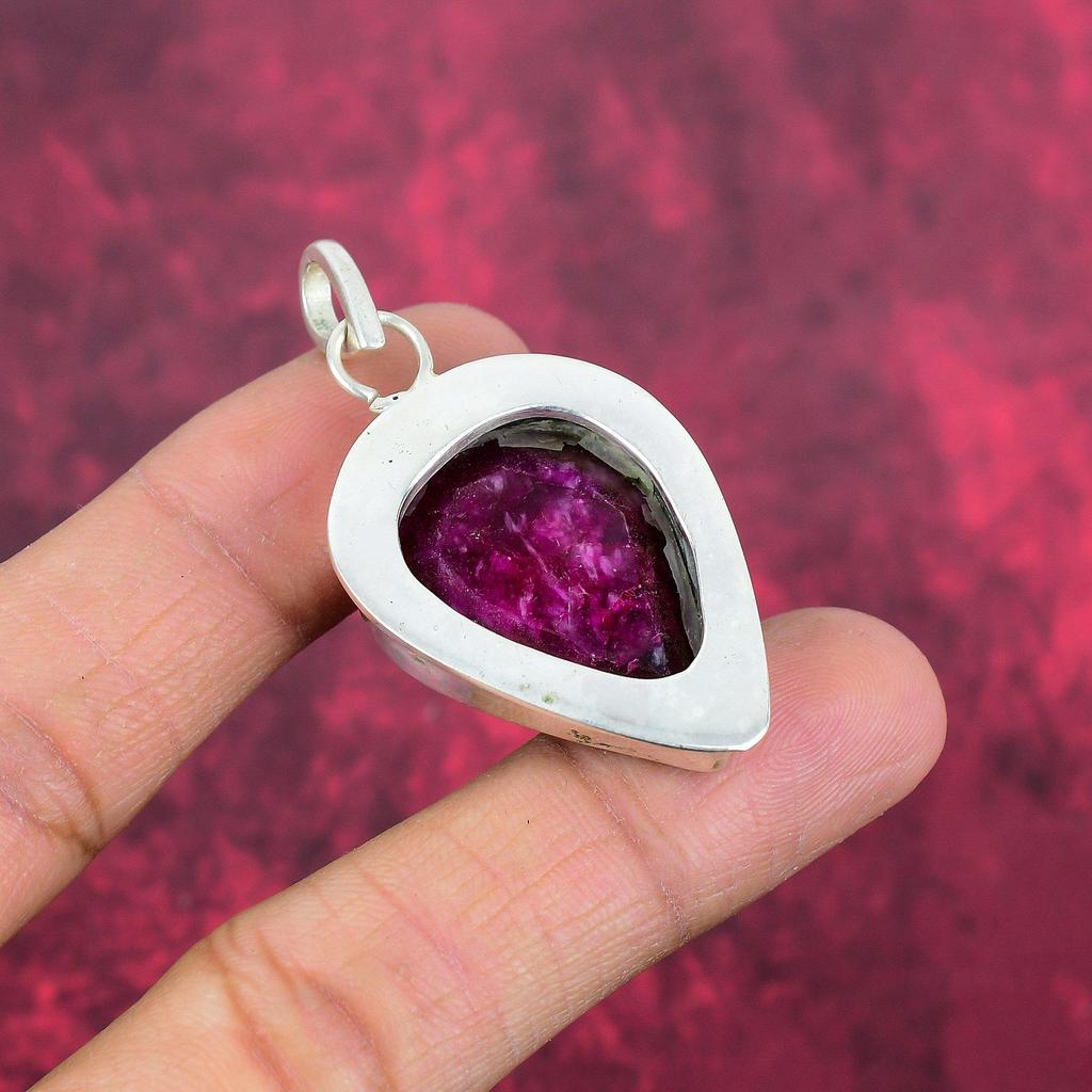Pendentif en rubis zoïsite, bijoux en pierres précieuses, pendentif en argent sterling massif 925 fait à la main, bijoux de dernière conception