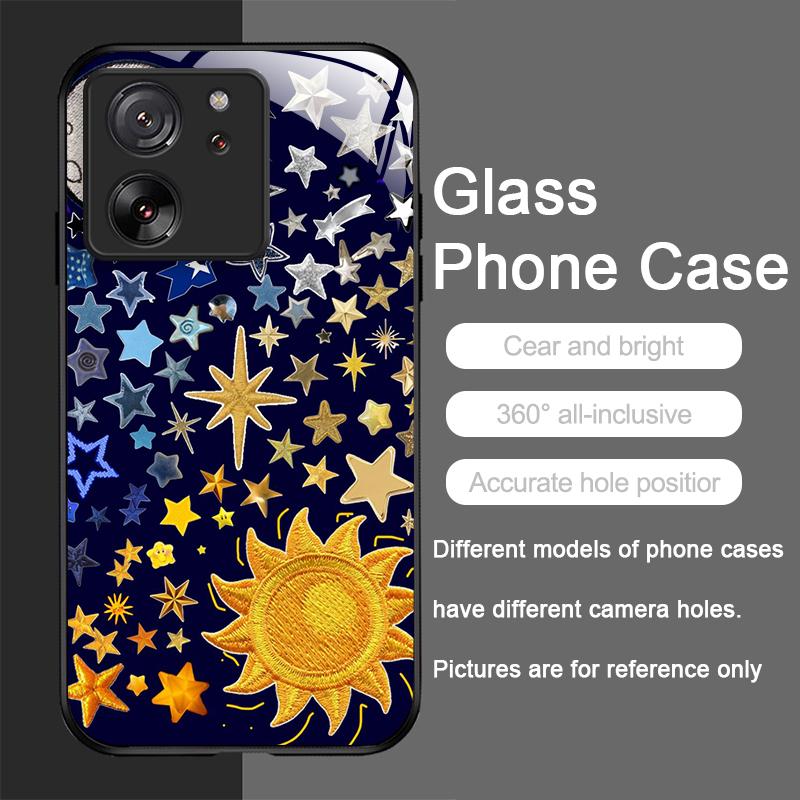 Tempered Glass Phone Case for Motorola Moto G85 G84 G75 G55 Edge 50 Fusion 40 Neo 30 Pro Luxury Retro Style Stars Moon Y2K Cover