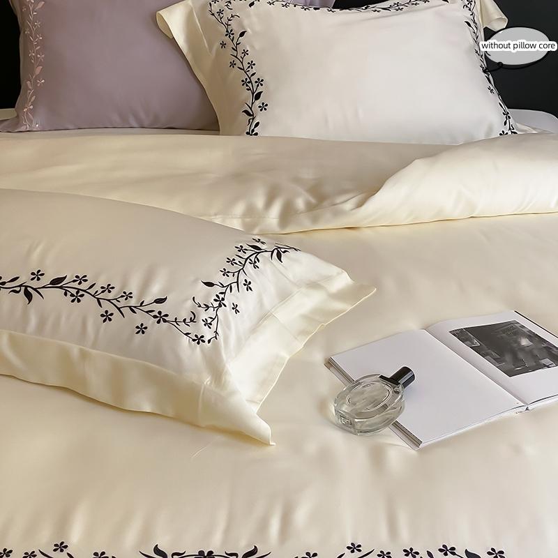 3pcs Embroidered Plants Duvet Cover Set (1*Duvet Cover + 2*Pillowcase, Without Core) Soft Bedding Set, Soft Comfortable