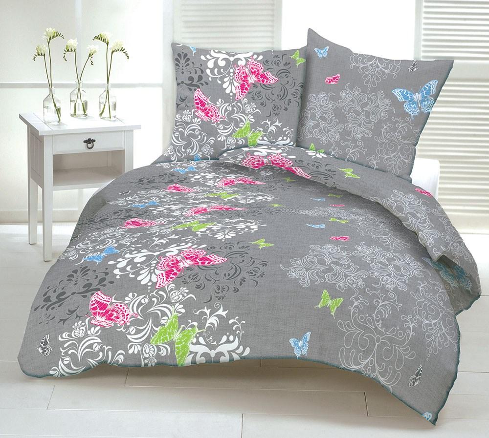 Pościel Z Kory 160X200 732A Szara Motylki Kolorowe Ornament Na Guziki Bawełniana