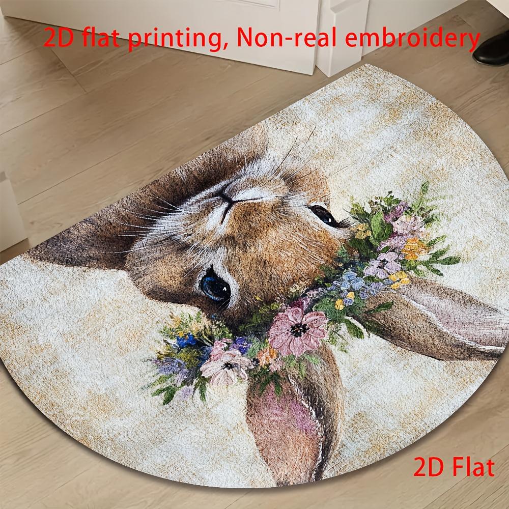 

1Pcs Rabbit and Flower Print Semi Circle Welcome Doormat Non-Slip for Outdoor Patio Porch Kitchen Bathroom Entryway Floor Mat 40X60CM