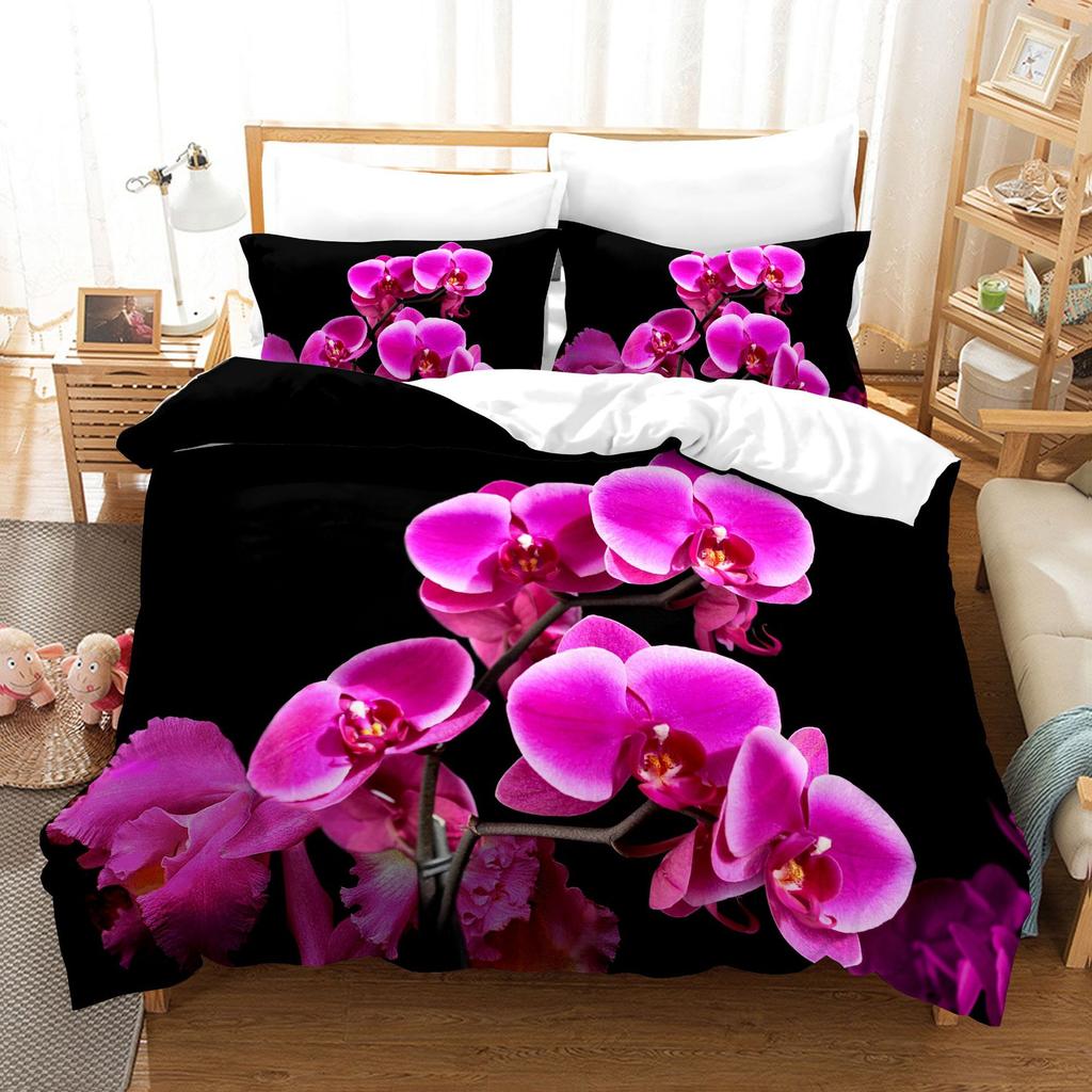 3pcs Bedding Set Red Rose Flowers Print Duvet Cover Set Single Double King Size Bed Set for Adult Home Bedroom with Pillow Case