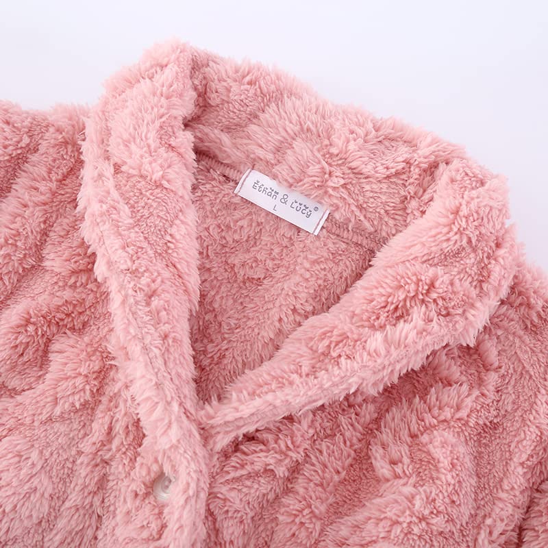 Fluffy Pajamas Striped Fluffy Flannel Warm Fluffy Room Wear Loungewear Sleepwear Gift Day Salmon Women's Autumn/Winter Mother's (L, Pink)