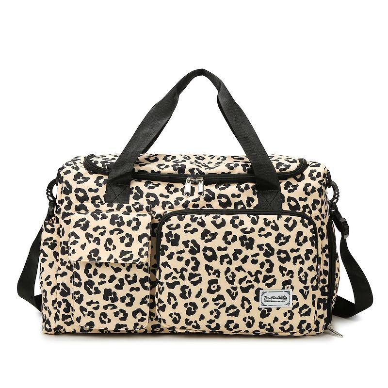 Large Capacity Stylish Leopard Print Travel Duffel Bag, Casual Sports Gym Bag with Shoe Compartment, Spacious Overnight Carry-On Handbag