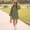 Women's Long Sleeve Neck Casual Color Dress for Everyday Wear
