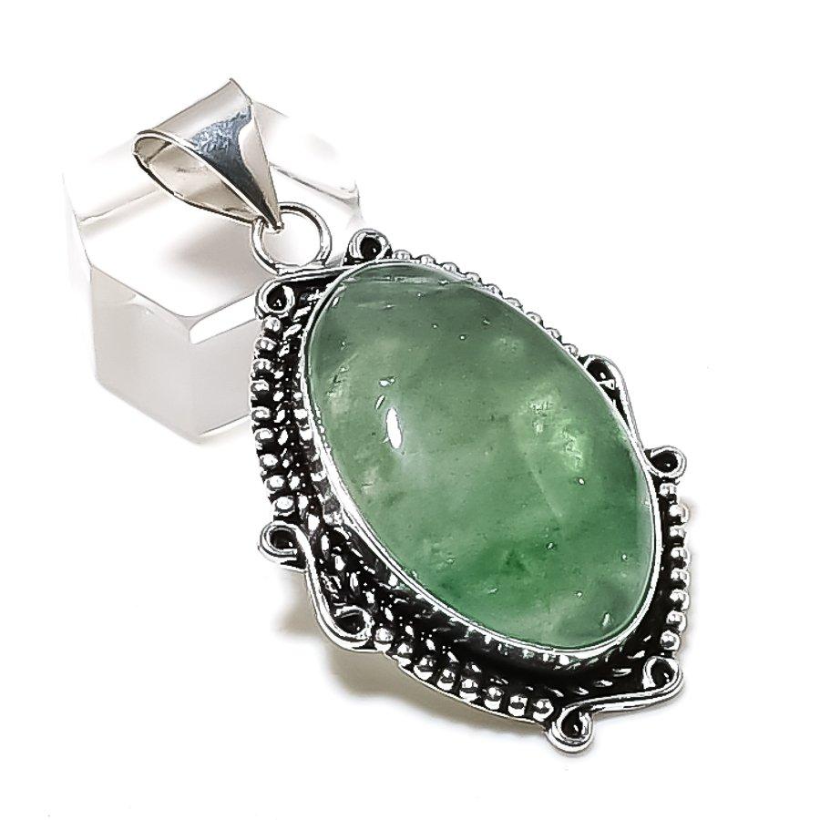 Natural Green Apatite Gemstone 925 Sterling Silver Jewelry Pendant 2.13" ETC-14302