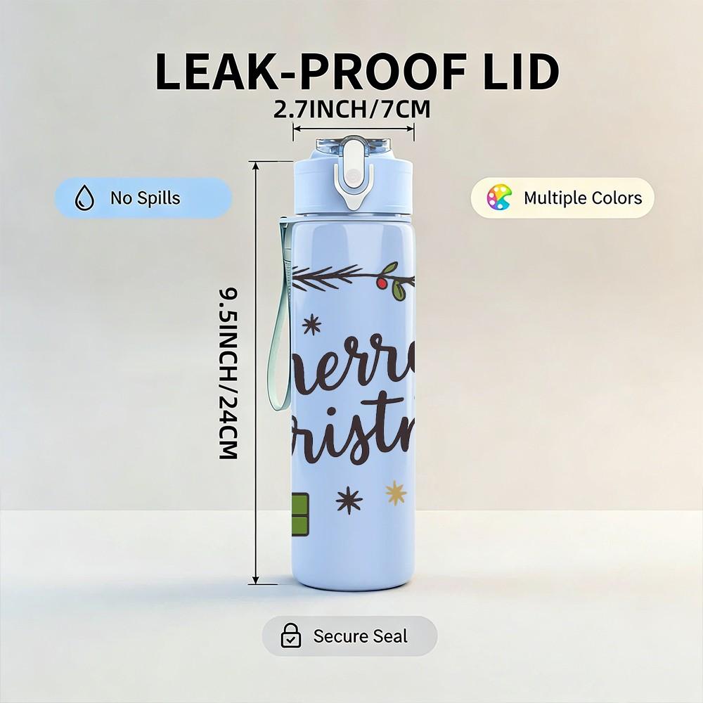 1PC Merry Christmas Gift Pattern 750ml Color Plastic Sports Water Bottle Leakproof Flip Straw Lid Suitable for Sports Office Home Use