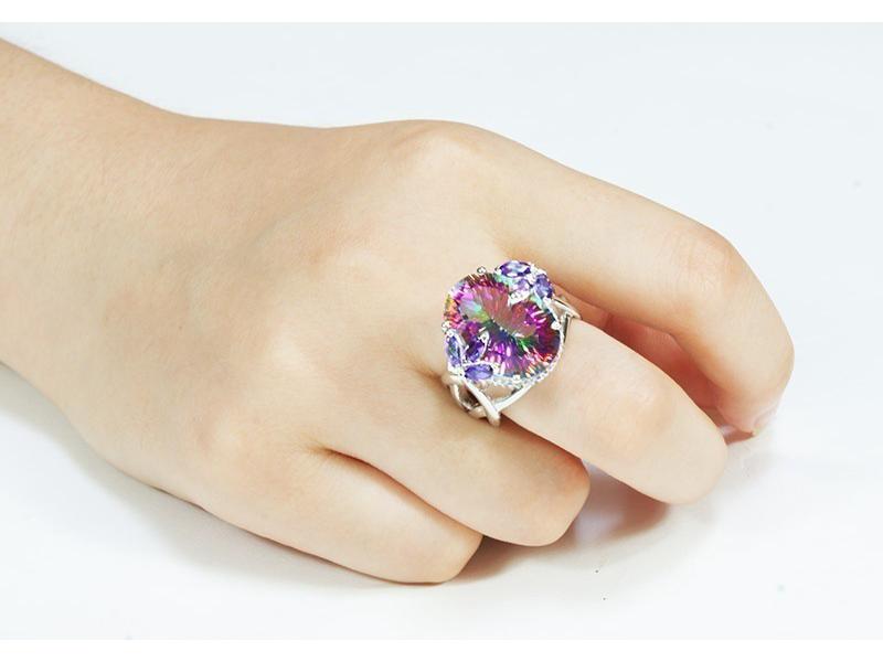 Anel de Princesa He Cheng Zircônia Sete Cores: Estilo Europeu e Americano, Anel de Noivado Banhado a Prata 925