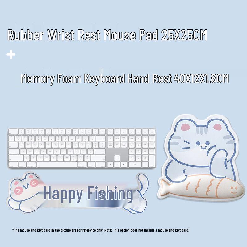 Cute Happy Fishing Wrist Support Mouse & Keyboard Pad for Office