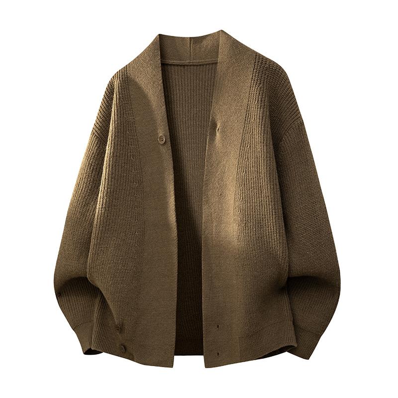 

Round Sweater Knitted Men s Jacket Solid Color Button Long-sleeved Top XXXL чорний