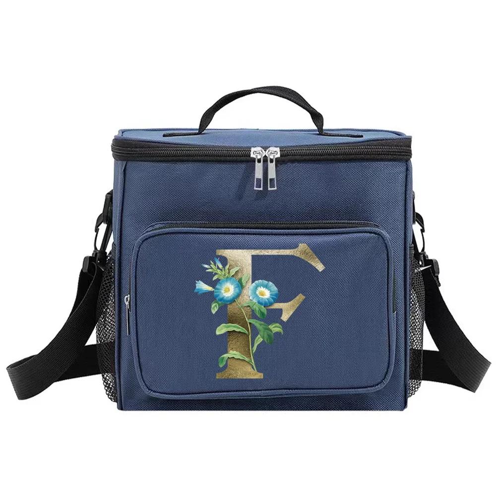 Lunch Bag Insulated Bags Cooler Box Thermal Organizer Handbag Shoulder Storage Lunchbag for Men and Women Golden Flower Printing