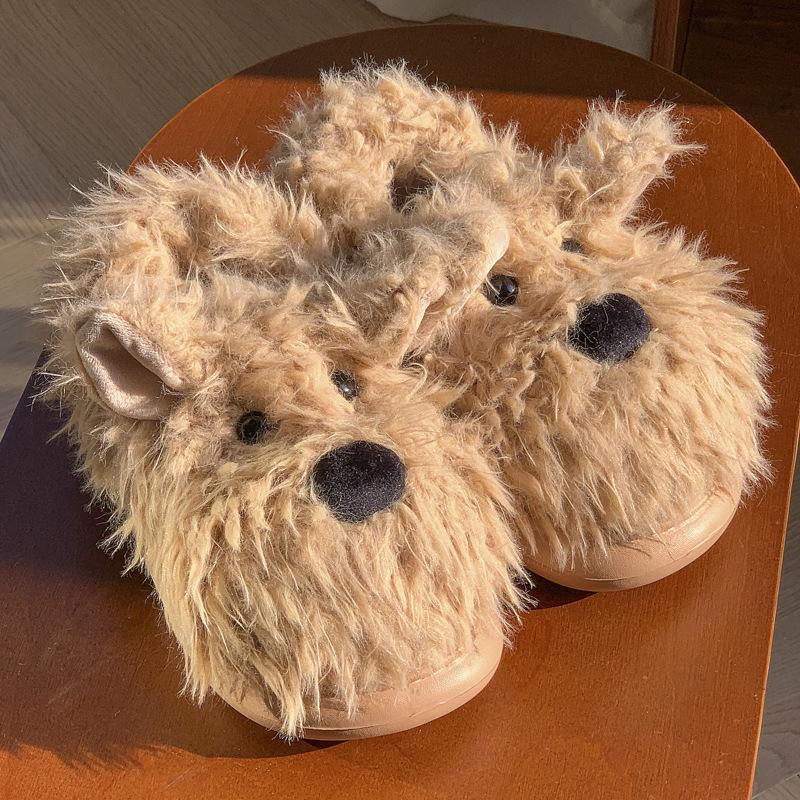 

Модные женские плюшевые ботинки-тапочки с мультяшным дизайном собаки, нескользящей толстой подошвой, теплой флисовой подкладкой, удобные для дома и улицы, зима 2025, новинка 40-41