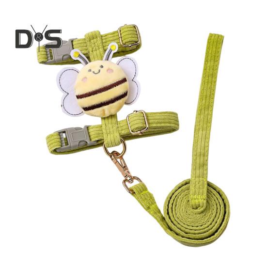 

Комплект шлейки и поводка для кошек, регулируемая шлейка для котят с защитой от побега и рисунком пчелы для маленьких и средних кошек и собак на открытом воздухе M зелёный