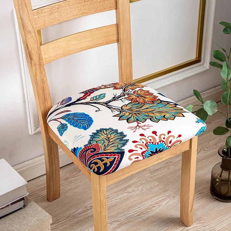 Stretch Printed Chair Seat Cushion Covers For Dining Room Chair Cover For Wedding Banquet Seat Chair Slipcover Home Decor
