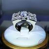 Luxury Fashion Six Claw White Zircon Double Row Double Ring For Ladies Party Cocktail Jewelry Gift 925 Sterling Silver Ring