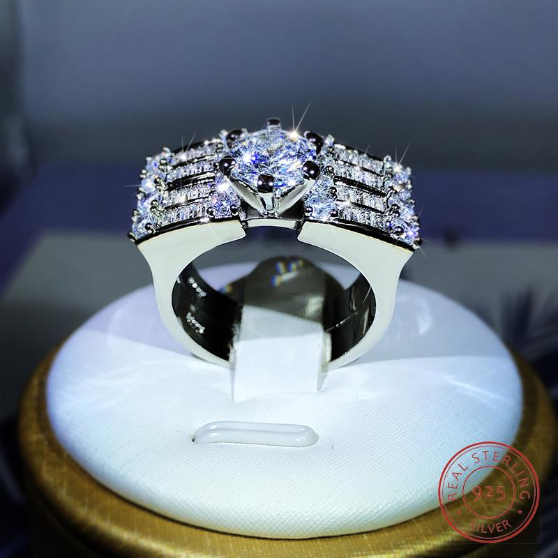 

Luxury Fashion Six Claw White Zircon Double Row Double Ring For Ladies Party Cocktail Jewelry Gift 925 Sterling Silver Ring 10 білий