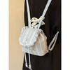 Women Fashion Lace Plaid Pattern Backpack Niche Design Fluffy Ruffle Edge Mini Backpack