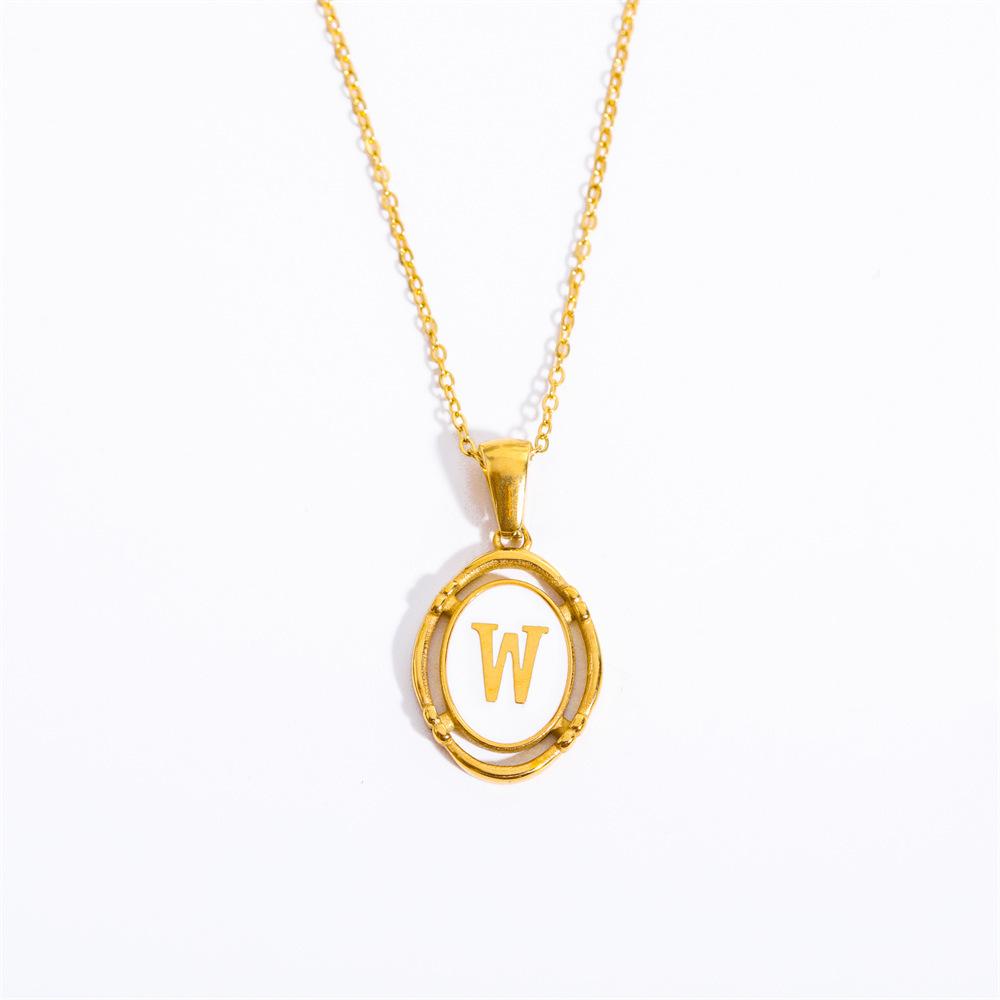 Color Retention 26 Letter Pendant Oval Necklace Necklace 26 Letter Electroplated Real Gold