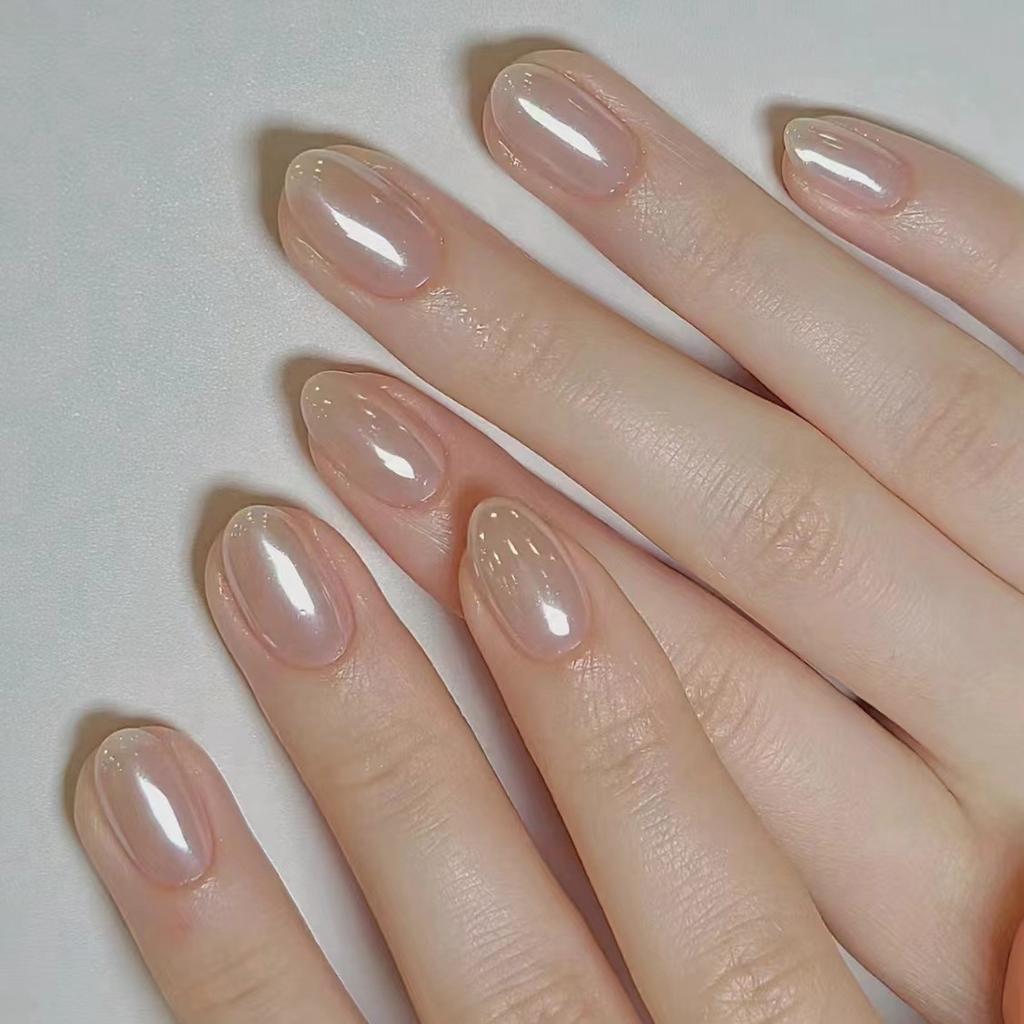 10 Stück Nude Handgemacht Gradient Französisch Mandel Klar Kristall Press-On Nägel Full Cover Falsche Nagelspitzen Maniküre