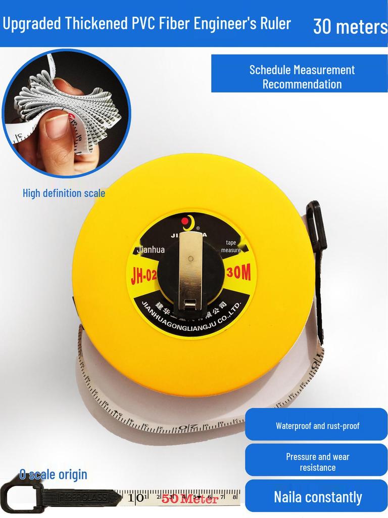 Large Measuring Tape Set: 50m, 30m Steel Tapes and 100m Cloth Tape for Construction, Engineering and Handheld Measurements.