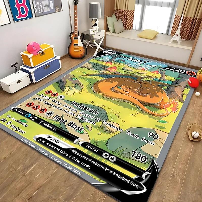 Japanese Anime Pokemon Charizard Card Pattern Rug for Bedroom Living Room Non-slip Exquisite Home Decor,Washable Rug Potdemiel