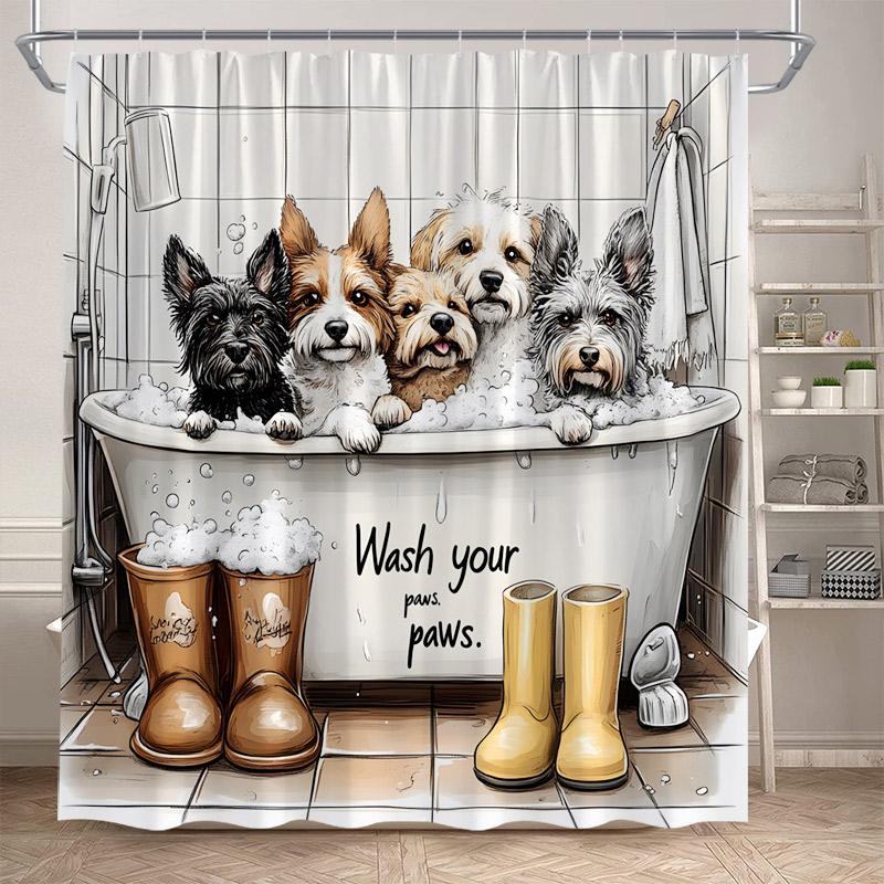 Funny Bathing Dogs Shower Curtains Cactus Floral Cute Pet Animals Kids Bath Curtain Polyester Home Bathroom Decor With Hooks