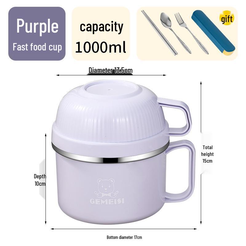 Zestaw lunchowy ze stali nierdzewnej: Izolowana miska na zupki instant z pokrywką, duża pojemność, zawiera pałeczki. Idealny dla studentów i dorosłych.