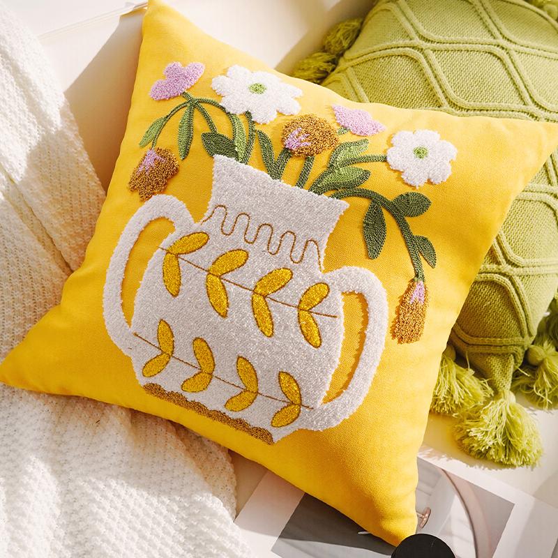 Covers Soft Plush Pumpkin Bohemian Green Knitted Pillow Covers with Tassels Floral Embroidery Cushion Pillow Home Decor Pillows