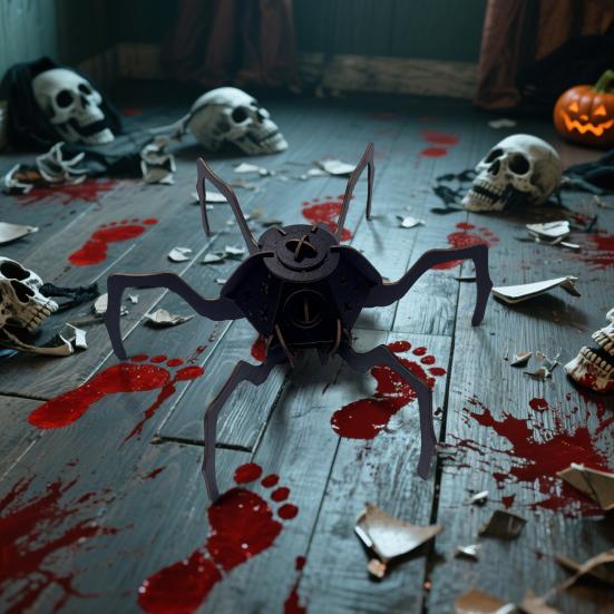 3D Wooden Puzzle Spider Model with Light Steampunk Mechanical Spider Figurine 3D Jigsaw Puzzle Desk Ornament for Halloween Decor