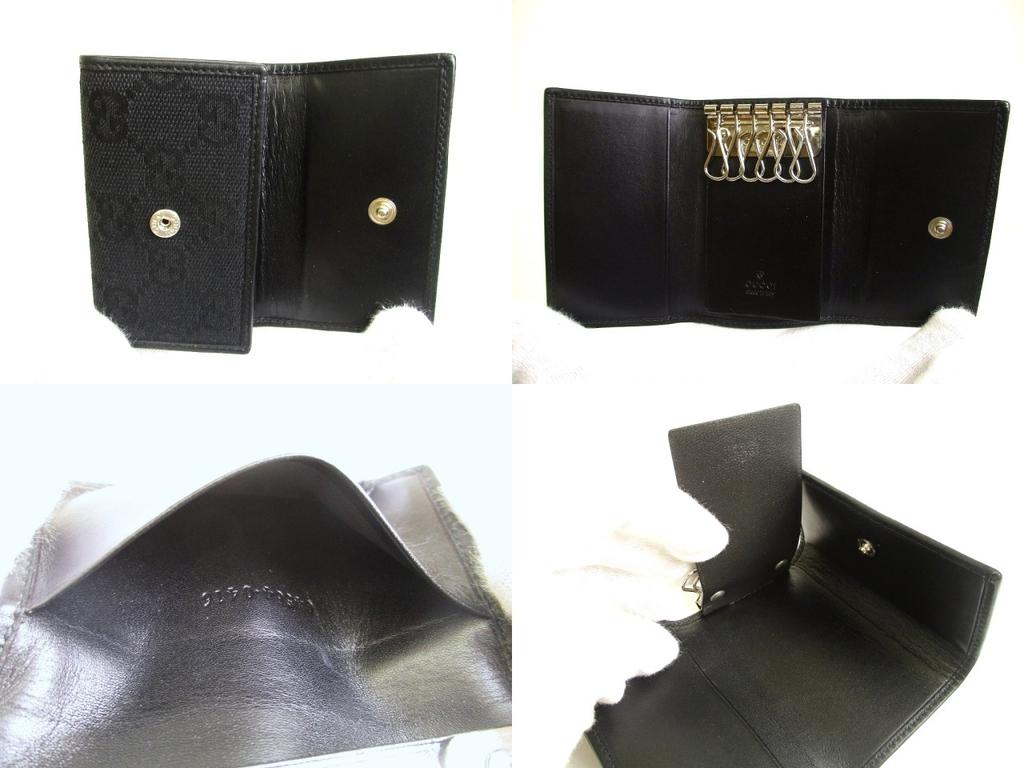 Authentic GUCCI GG Black Canvas and Leather 6 Pics Key Chain #a820  Refurbished