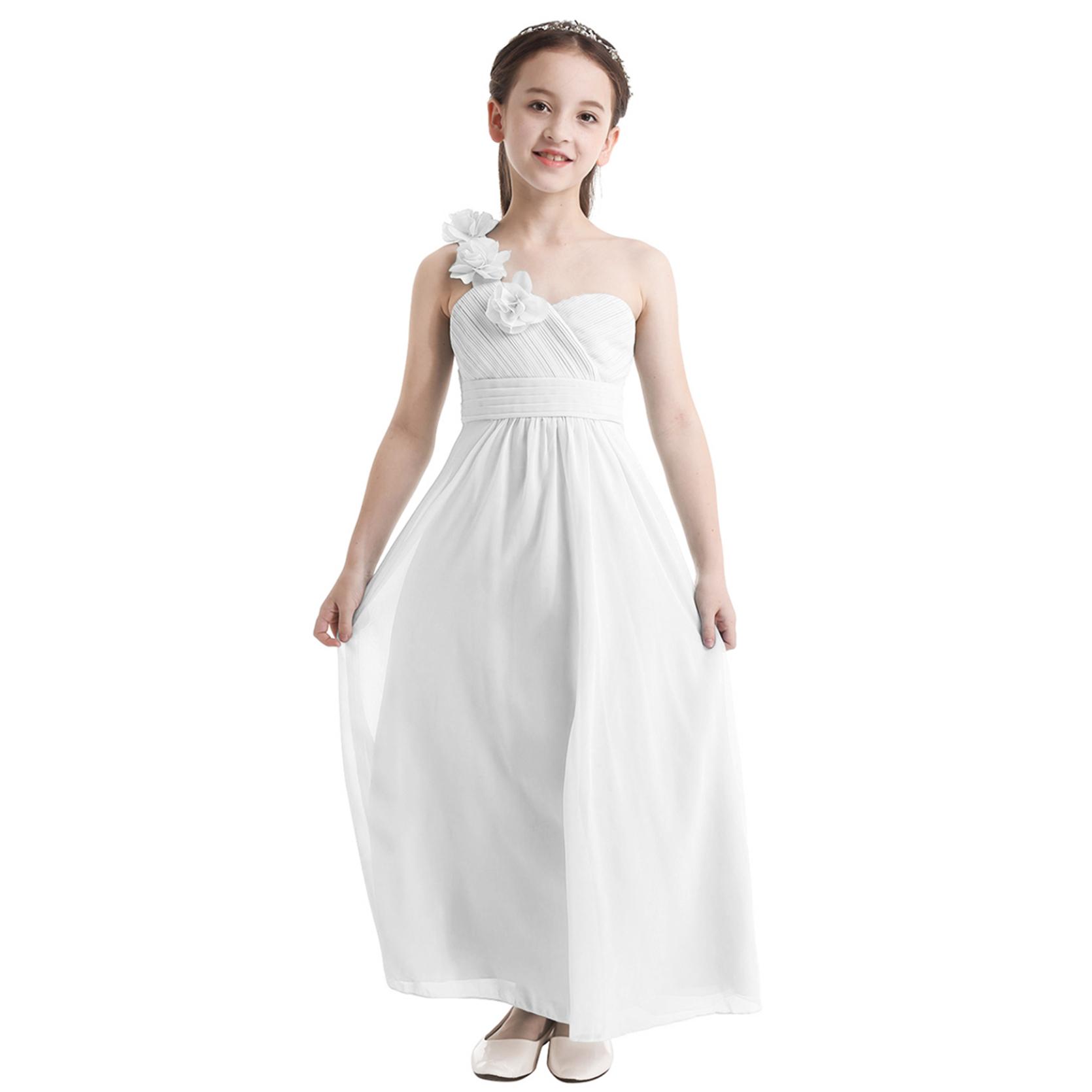 

Платье подружки невесты, элегантное вечернее шифоновое платье на одно плечо для девочек, свадебные бальные платья белый