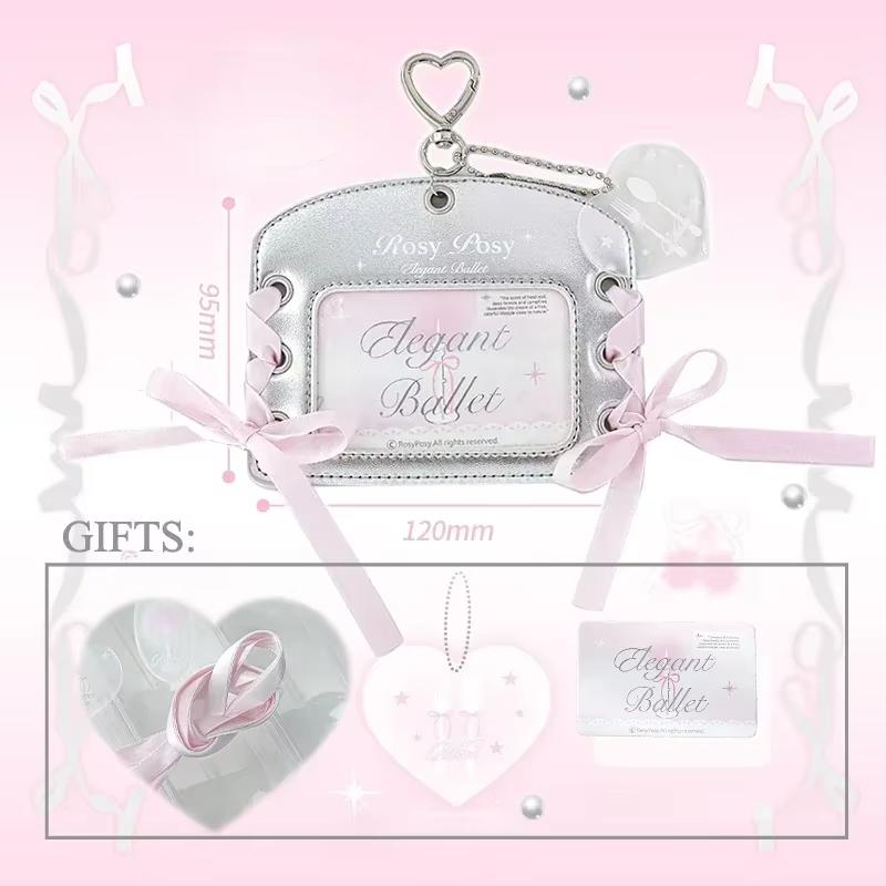 Ballet Series Transparent PVC Card Holder with Ribbon 3 Inch Kpop Photocard Frame Lovely Photocard Sleeves for Girl Bag Pendant