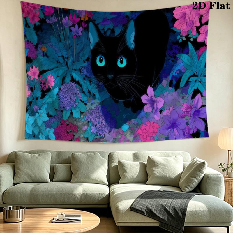 Black Cat Wall Tapestry Aesthetic Wall Hanging Printed Fabric Blanket Decorative Tapestries for Bedroom Living Room Home Decor