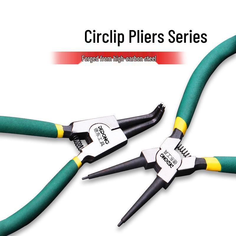 7-Inch Multifunctional Snap Ring Pliers for Internal/External Use: Yellow Handle - Ideal for Small Retaining Rings with Straight Jaw Design