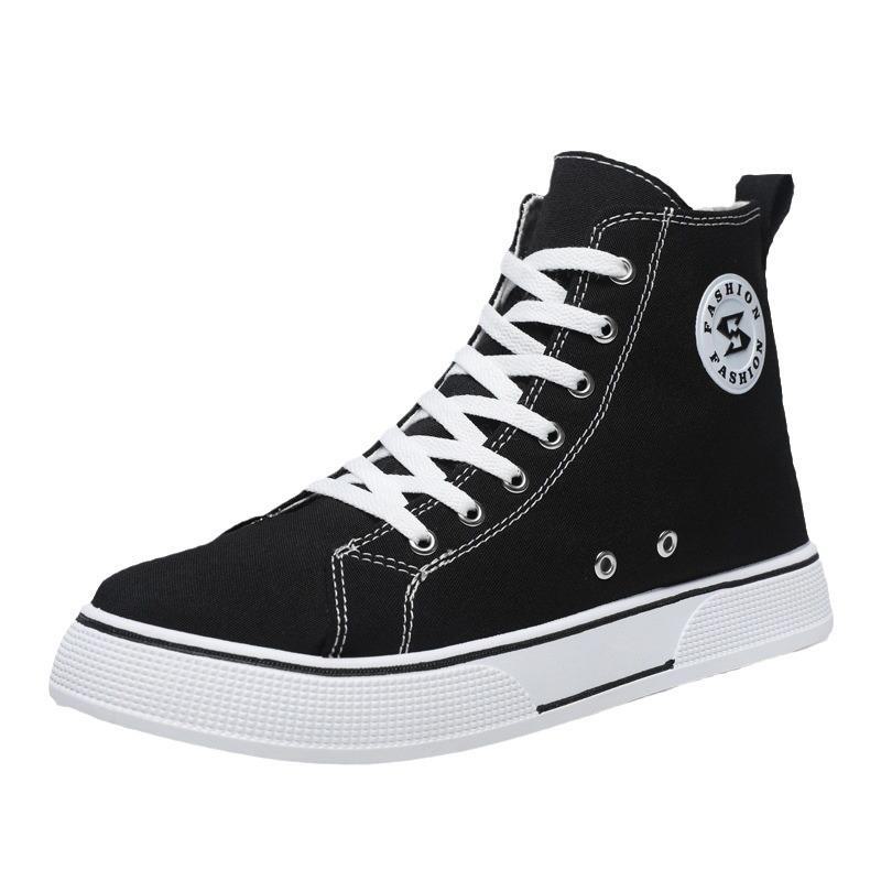 Men Retro Korean-Style High-Top Canvas Sneakers Trendy Lace-Up Casual Shoes for Students