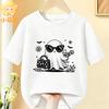Cotton Kids Halloween T‑Shirt Adorable Ghost Riding Bike Flower Basket Bat Star Holiday Print Short Sleeve O‑Neck Children Tees